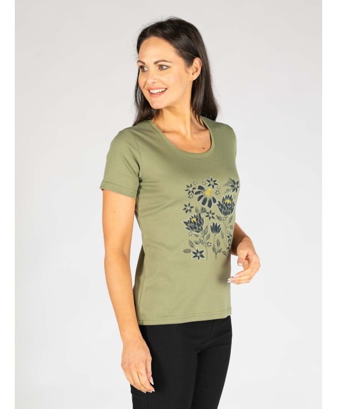 Flower Block Print T - shirt short Sleeve 