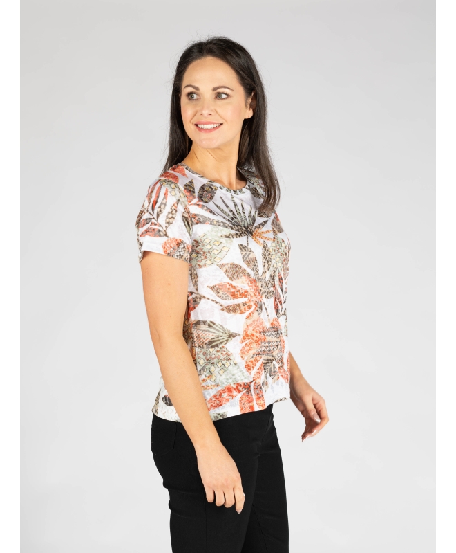 Leaf Print Lace T - Shirt