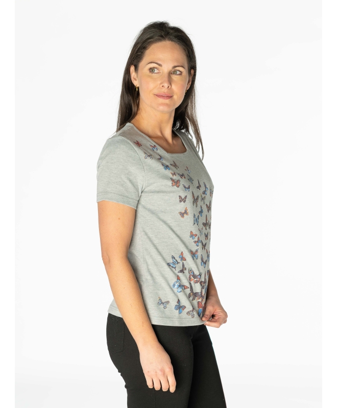 Butterfly Scatter Print Square Neck T-Shirt- TS29998
