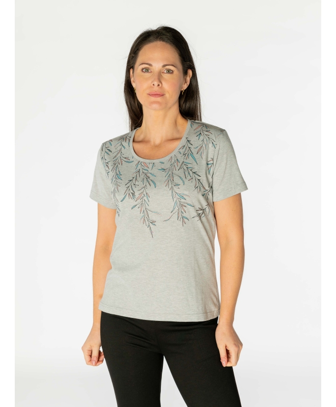 TRAILING LEAF PRINT ROUND NECK SHORT SLEEVE- TS30100