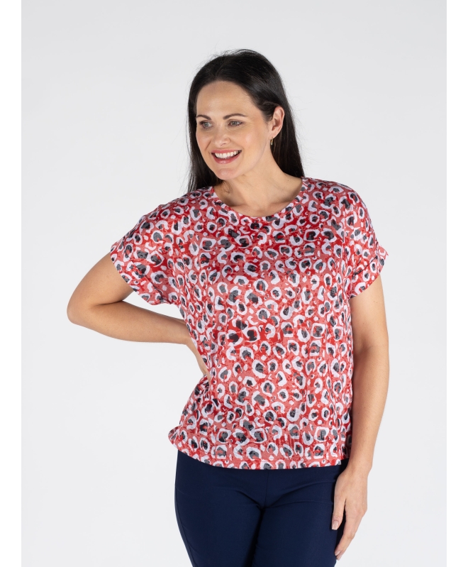 Red Animal Print T-Shirt Round Neck Short sleeve