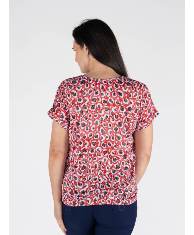 Red Animal Print T-Shirt Round Neck Short sleeve