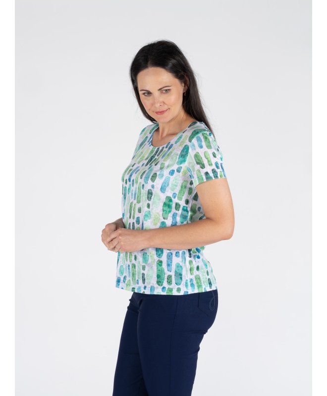 GREEN PRINT TSHIRT WITH LACE BACK NECK