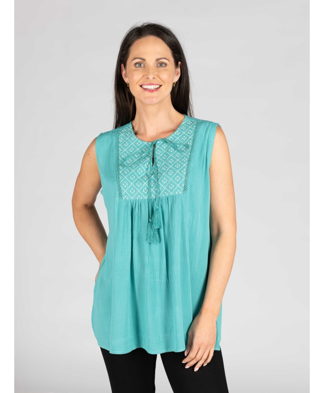 EMBROIDERED PATTERN SLEEVELESS TUNIC- TU30061