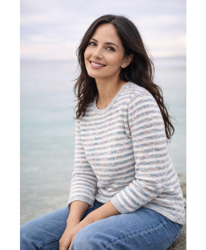 MULTI TEXTURED STRIPE JUMPER BUTTON DETAIL