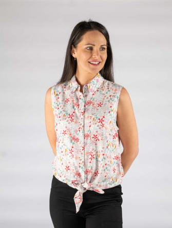  PINK MULTI Ditzy floral blouse with round neck.