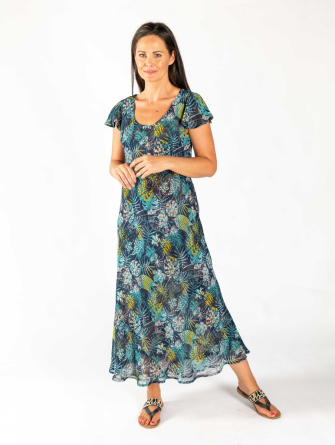 Green print Reversible Dress with cap sleeve