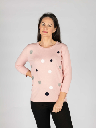 Pink spot pattern 3/4 sleeve jumper round neck