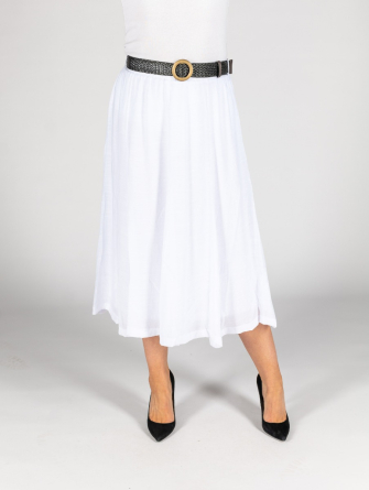 White Crinkle Fabric Panelled Skirt With Lining