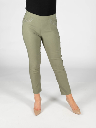 Olive green 27 Inch embroidered pocket trouser