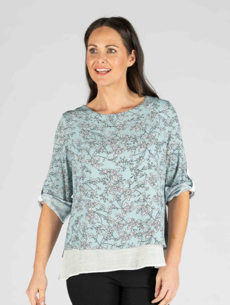  Mint Ditzy Flower Print with Layered Top
