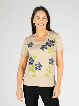  STONE Bold Flower Print Poly Cotton T Shirt Round Neck 