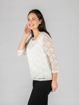White Floral lace top square neck 3/4 sleeve