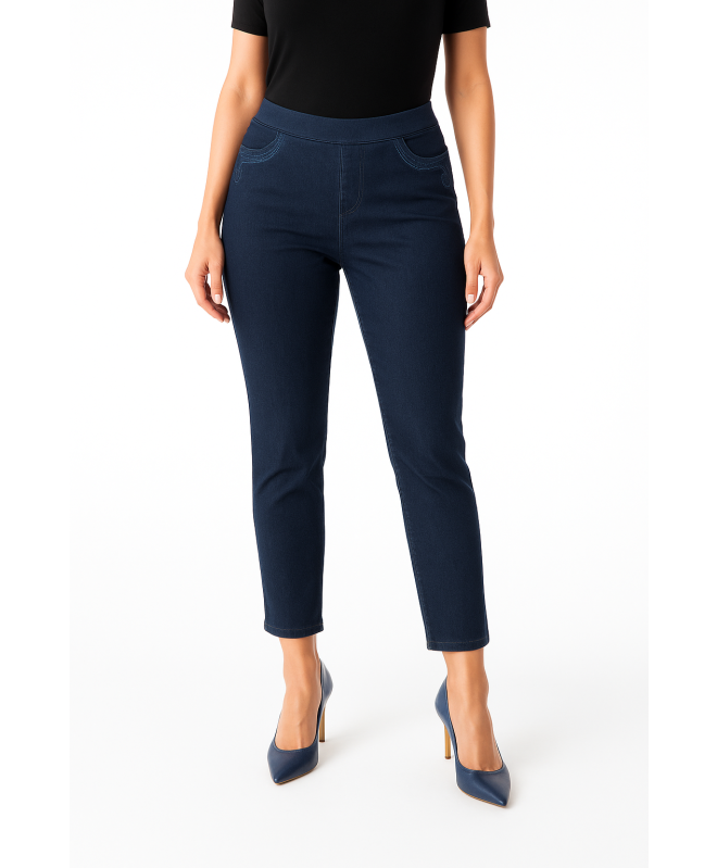 EMBROIDERED POCKET TROUSER 27" LEG ELASTIC