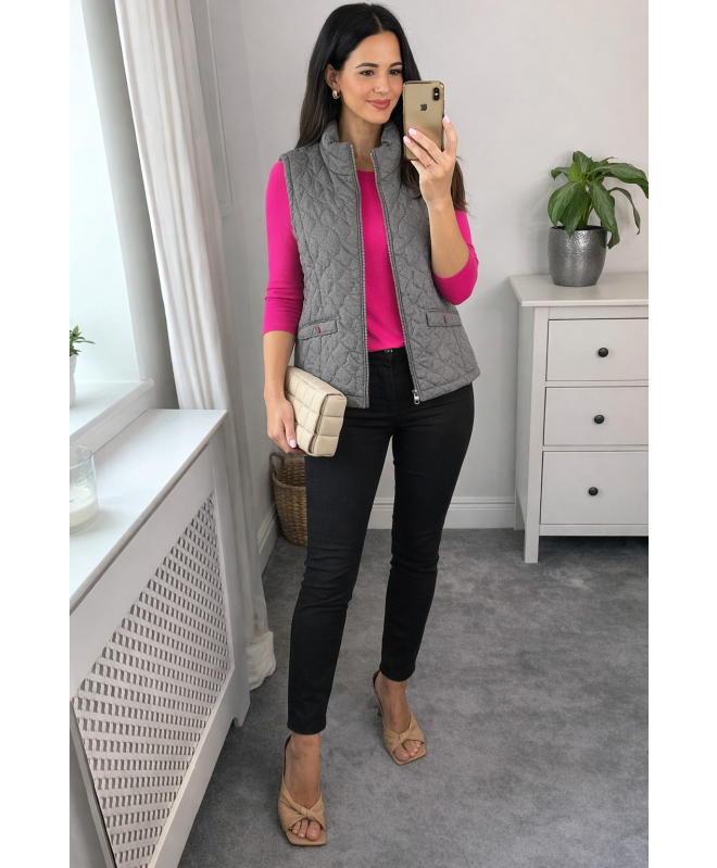 GREY QUILTED PADDED GILET