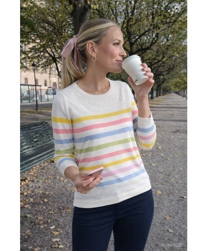 MULTI STRIPE JUMPER ROUND NECK 3/4 SLEEVE
