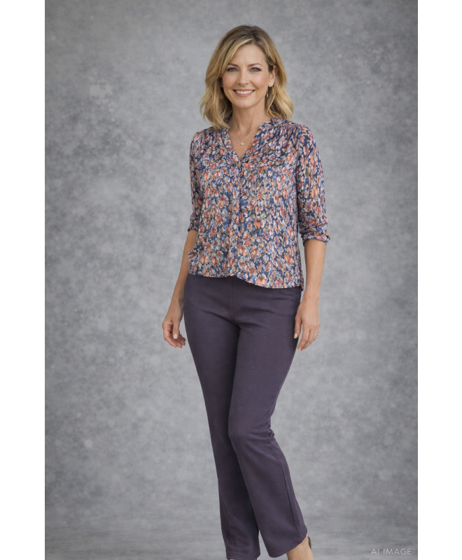 ABSTRACT PRINT BURNOOUT BLOUSE 3/4 SLEEVE