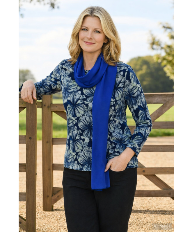 Flower Print Long Sleeve Top With Scarf