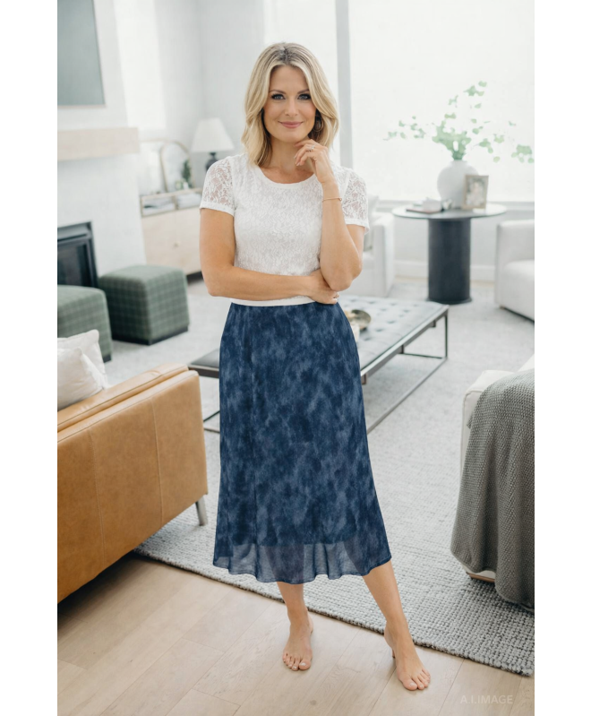 TIE DYE MESH PANEL SKIRT ELASTIC WAIST