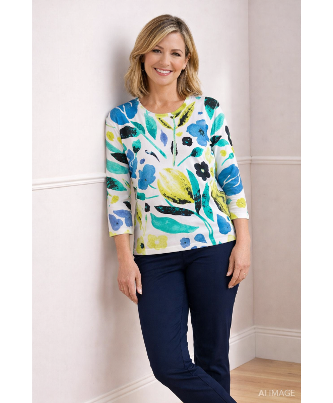 TROPICAL PRINT TOP & 3/4 SLEEVE