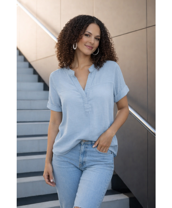 BLUE FOG V NECK TOP WITH SHORT SLEEVE