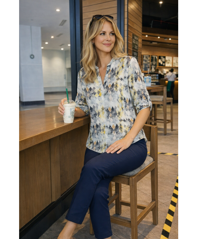 DIAMOND PRINT TOP 3/4 SLEEVE