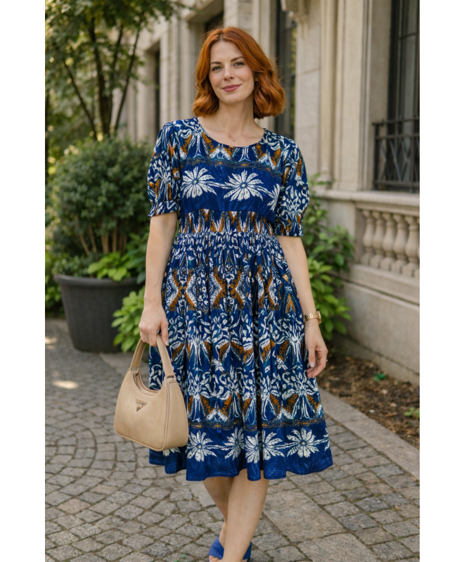 TROPICAL PRINT DRESS WITH ROUND NECKHALF