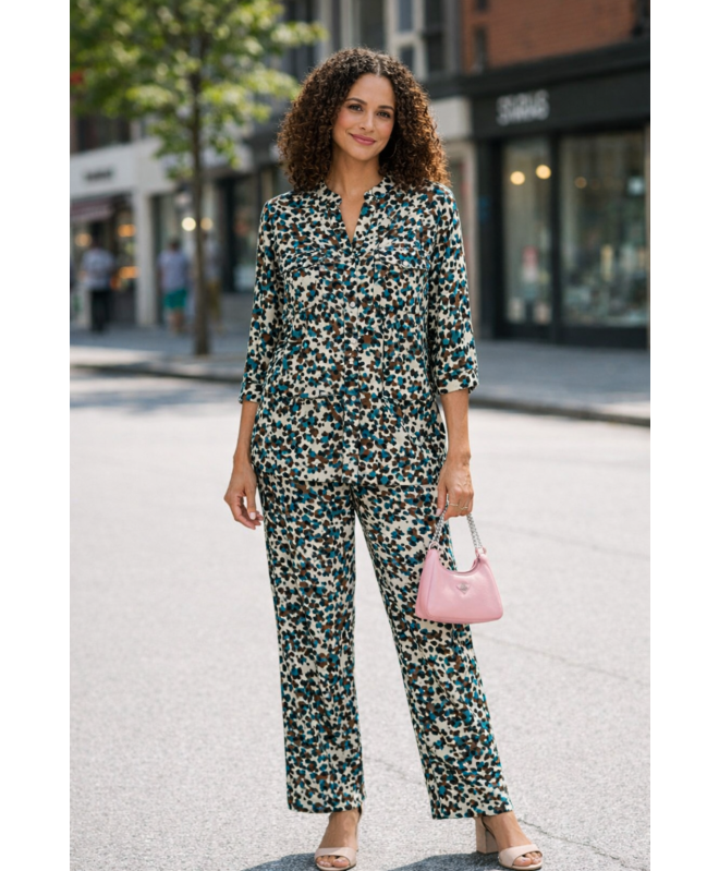 TEAL MULTI MULTI PRINT TROUSER WITH TIE BELT