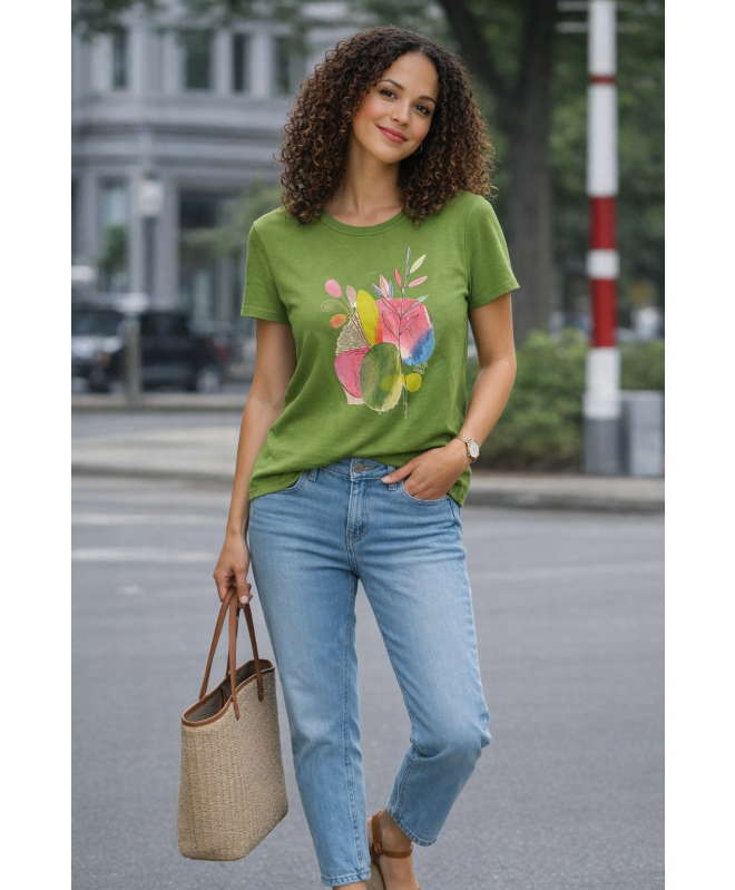 Abstract print round neck short sleeve