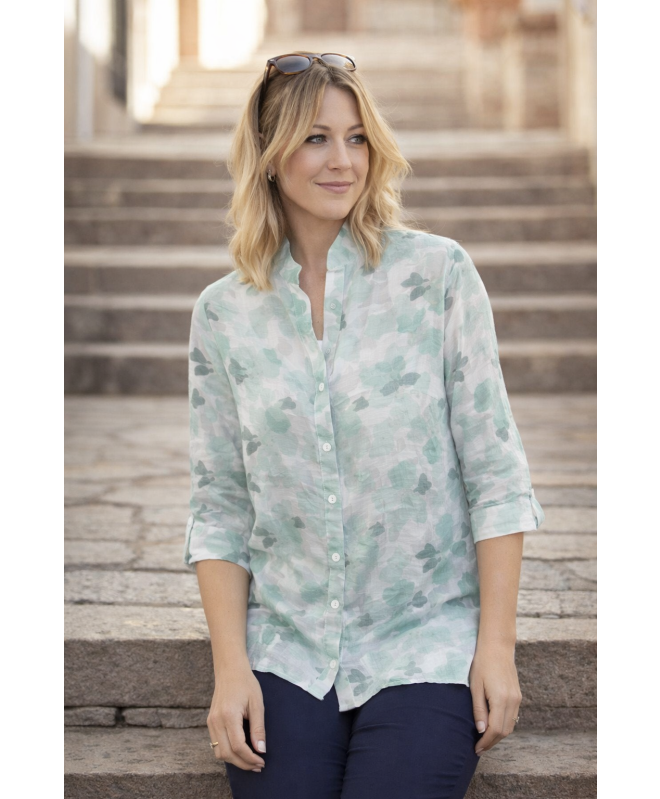 LIGHT GREEN ABSTRACT PRINT BLOUSE 3/4 SL