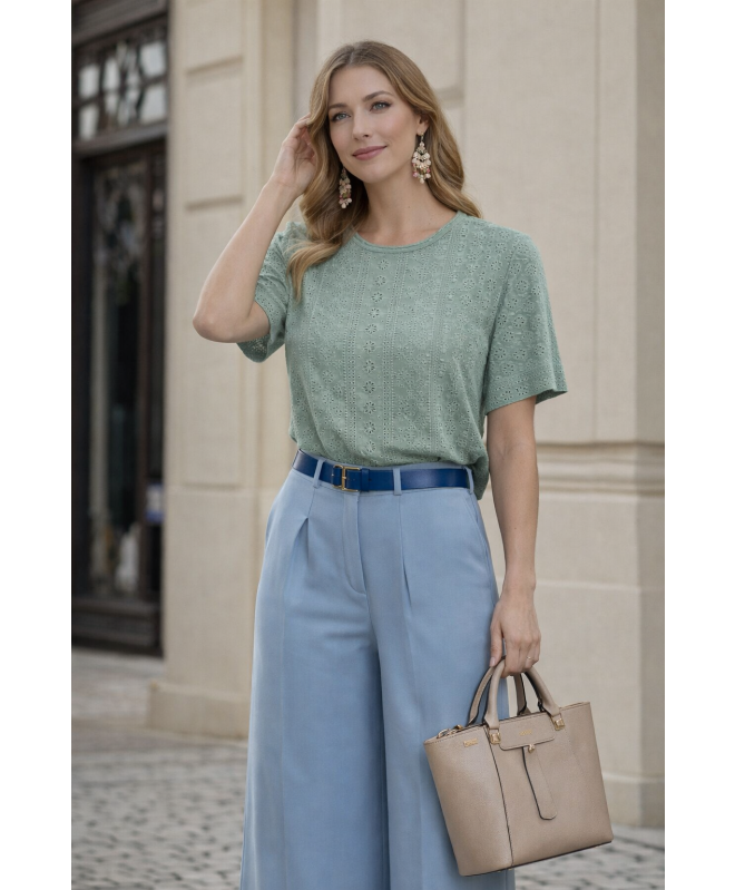 SCHIFFLY STRETCH TOP WITH FRILL SLEEVE