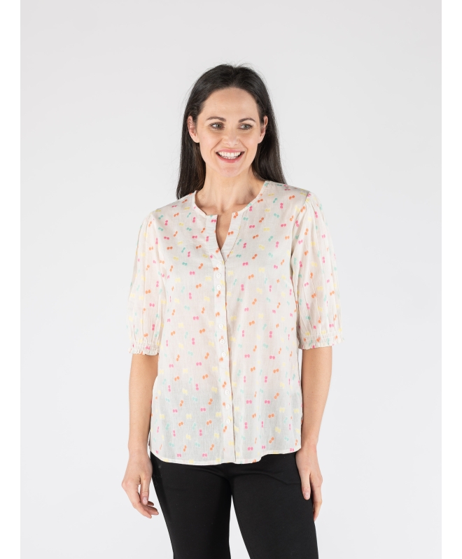 MULTI SPOT BLOUSE ROUND NECK WITH MID SLEEVE