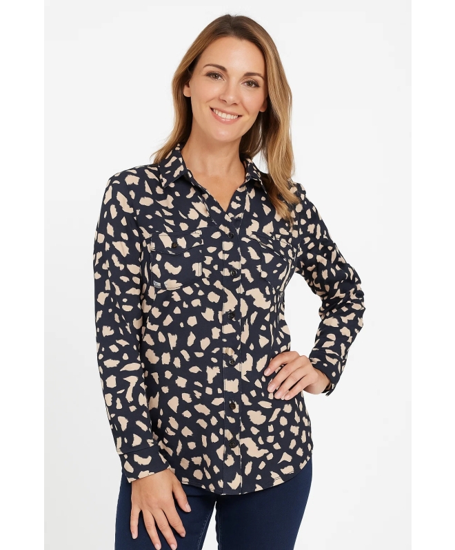 ABSTRACT PRINT FRONT POCKET COLLAR BLOUSE