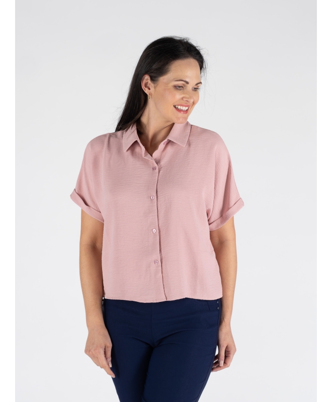 SHORT SLEEVE AIRFLOW BLOUSE WITH COLLAR  