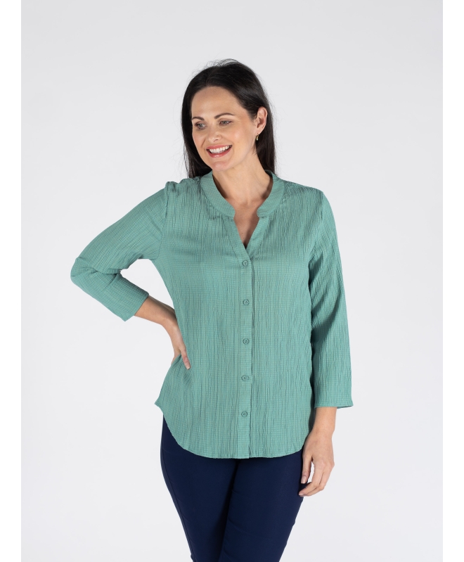 AQUA CRINKLE BLOUSE WITH 3/4 SLEEVE