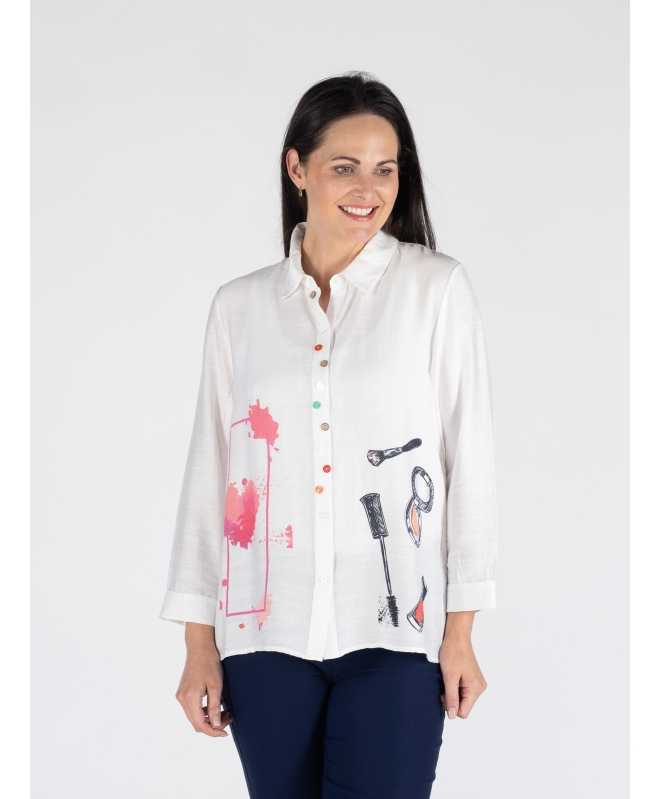 COSMETICS PRINT BLOUSE FANCY BUTTON LONG SLEEVE