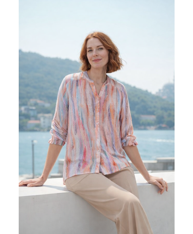 PINK MULTI ABSTRACT PRINT BLOUSE 3/4 SLEEVE