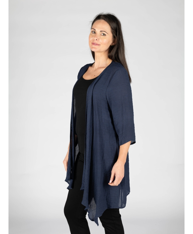 LONGLINE CRINKLE WATERFALL CARDIGAN 3/4 SLEEVE