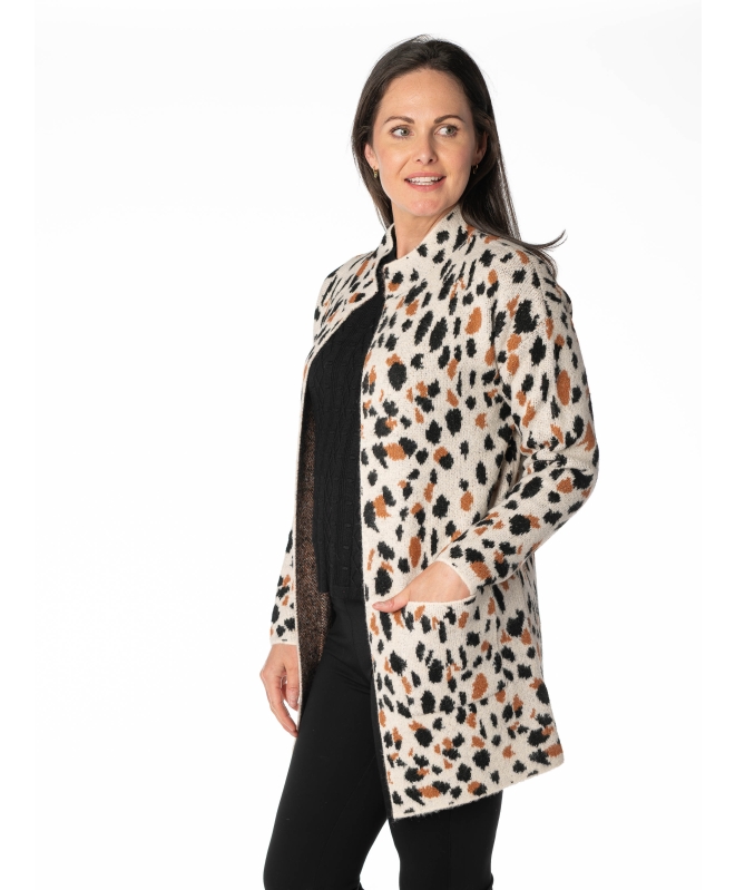 BEIGE SPOT PATTERN CARDIGAN LONG SLEEVE