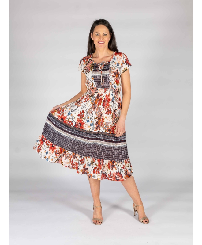 FLORAL BORDER PRINT DRESS- D30149