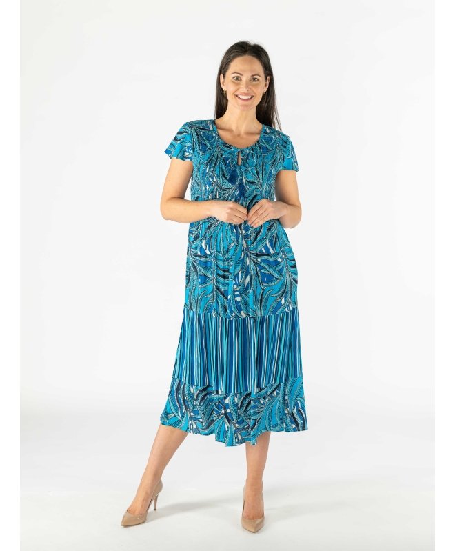 ROUND NECK CAP SLEEVE PRINTED DRESS