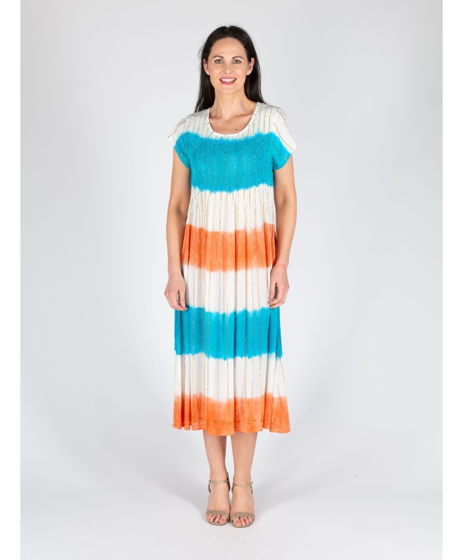 PEACH MULTI TIE DYE ROUND NECK SHORT SLEEVE