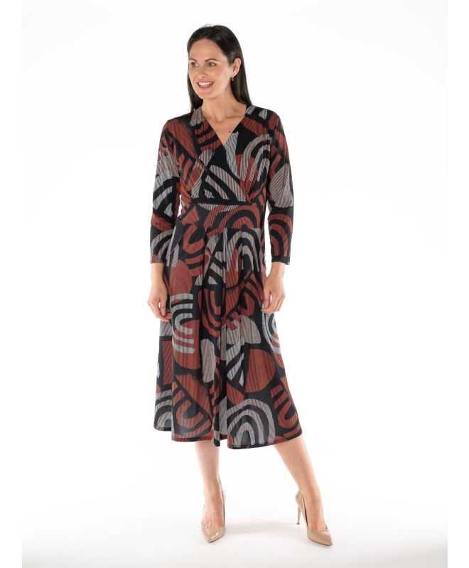 V-NECK CROSS OVER PRINTED DRESS LONG SLEEVE