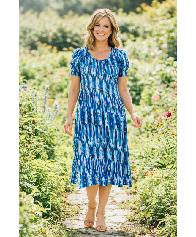 TURQ PRINT PRINTED ROUND NECK CRINKLE DRESS