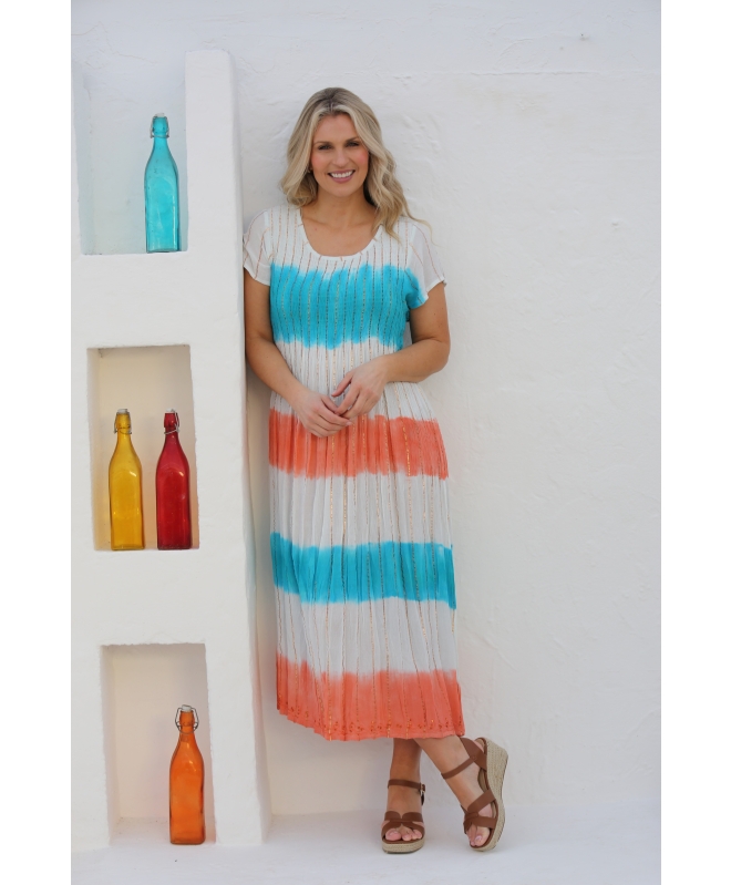 PEACH MULTI TIE DYE ROUND NECK SHORT SLEEVE