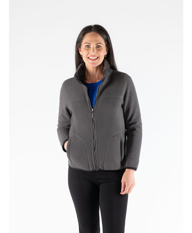 Grey Reversible Fleece Jacket With Pockets