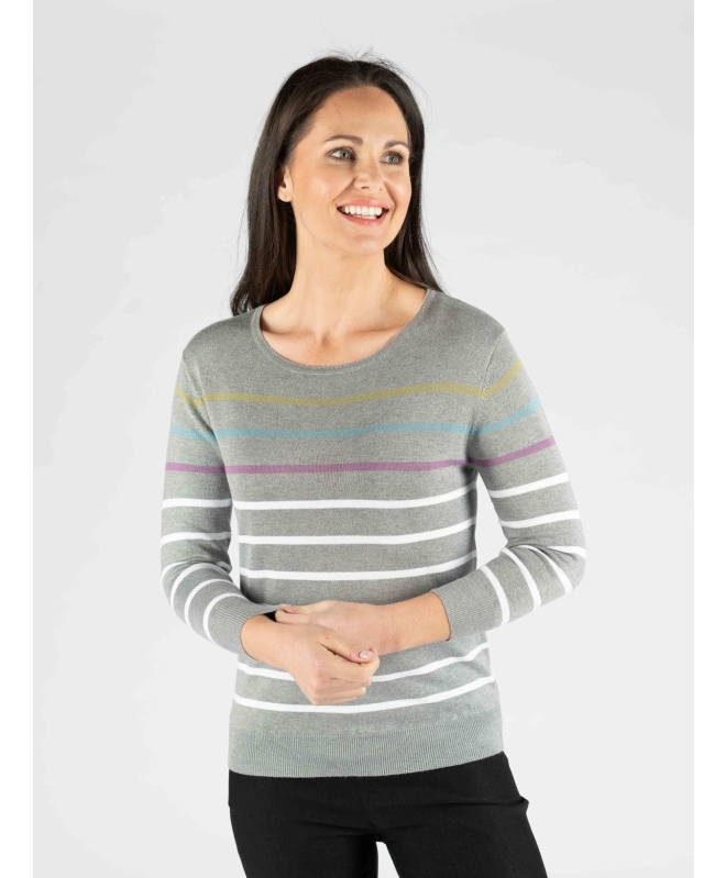 Multi Stripe Jumper Round Neck with 3/4 Sleeve