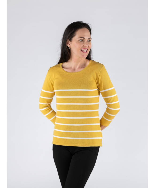 Mustard Stripe Jumper With Button Details