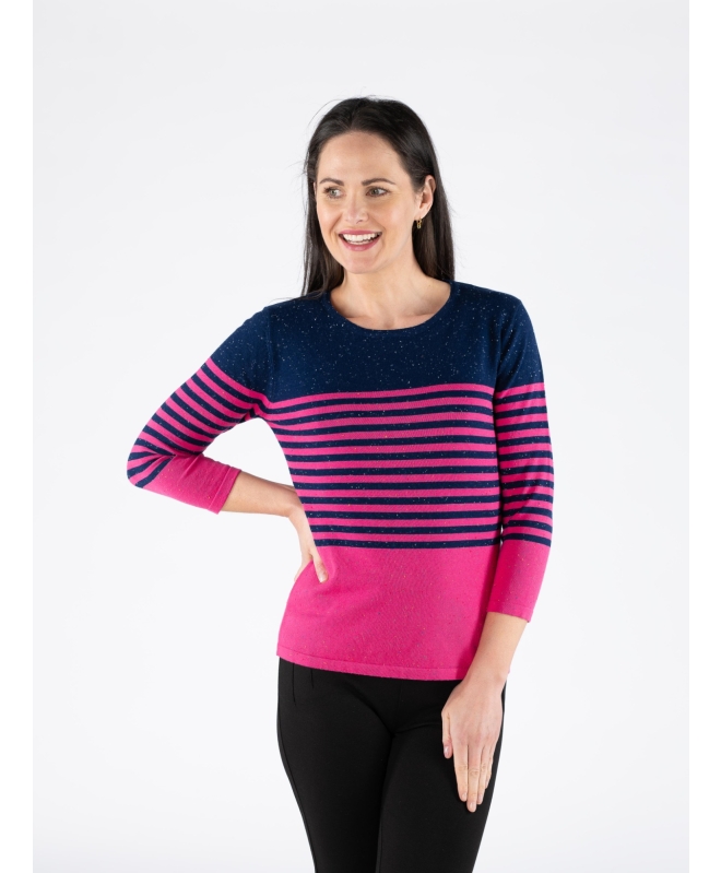 Navy stripe jumper round neck 3/4 sleeve