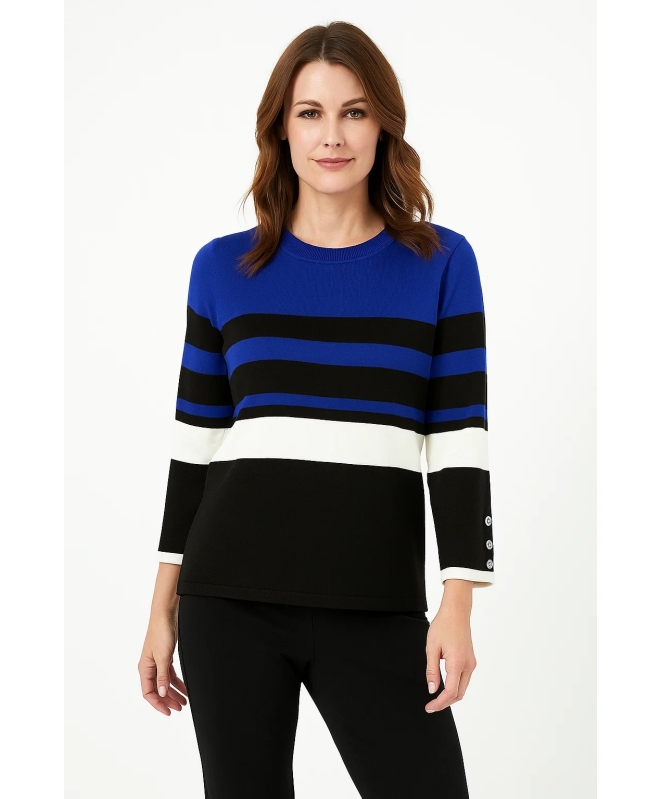 ROUND NECK 3/4 SLEEVE WIDE STRIPE JUMPER